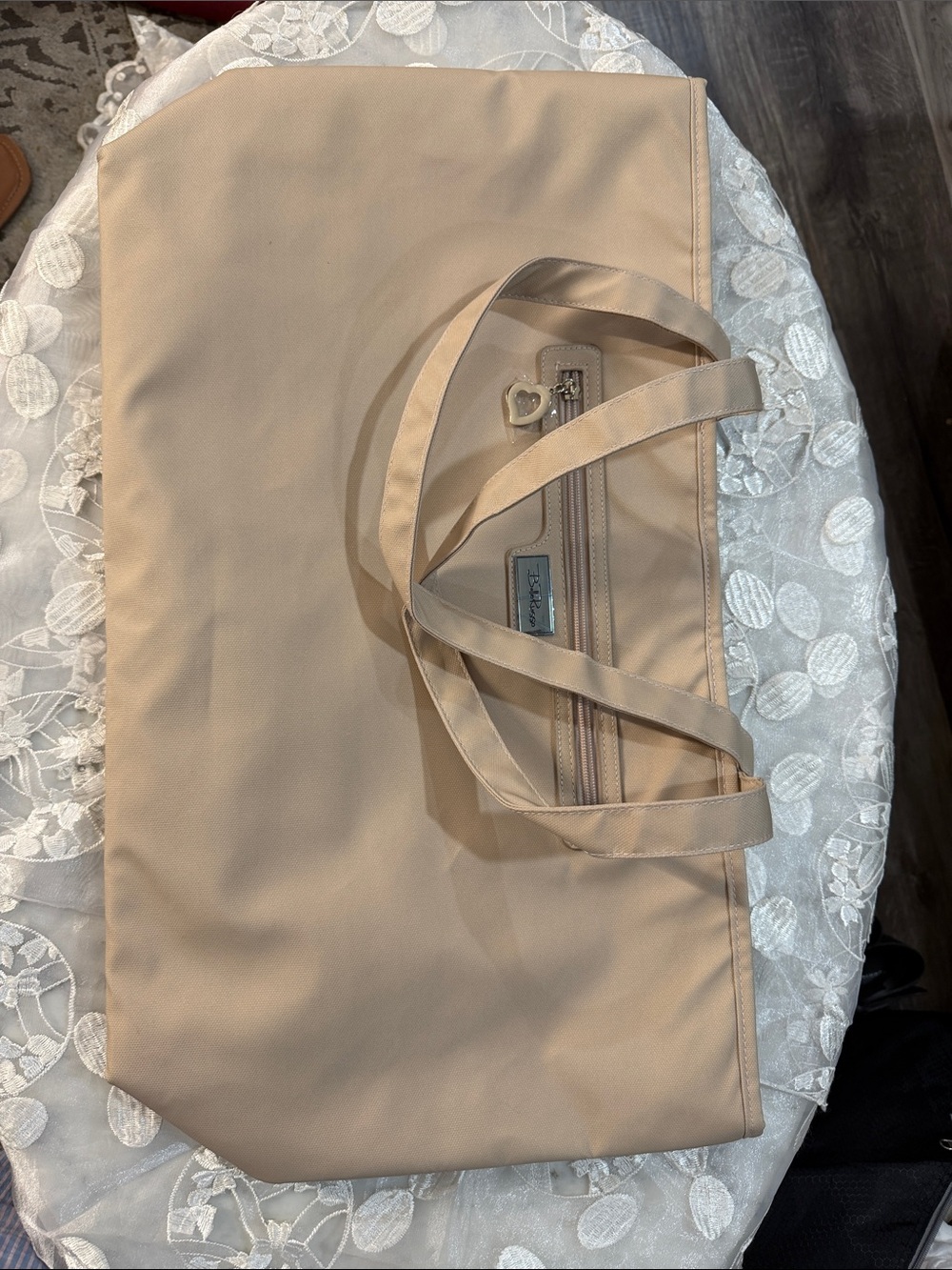 Beige Everyday Tote with Heart Zip Charm